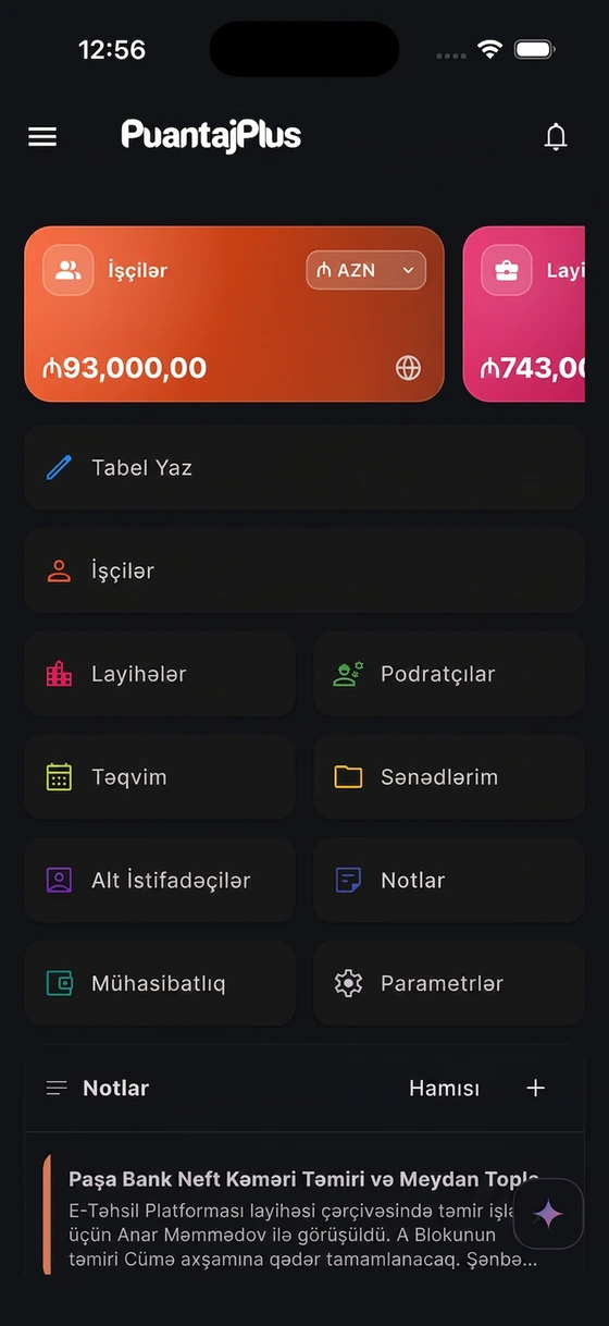 PuantajPlus mobil tətbiqi — Müəssisə xülasəsi