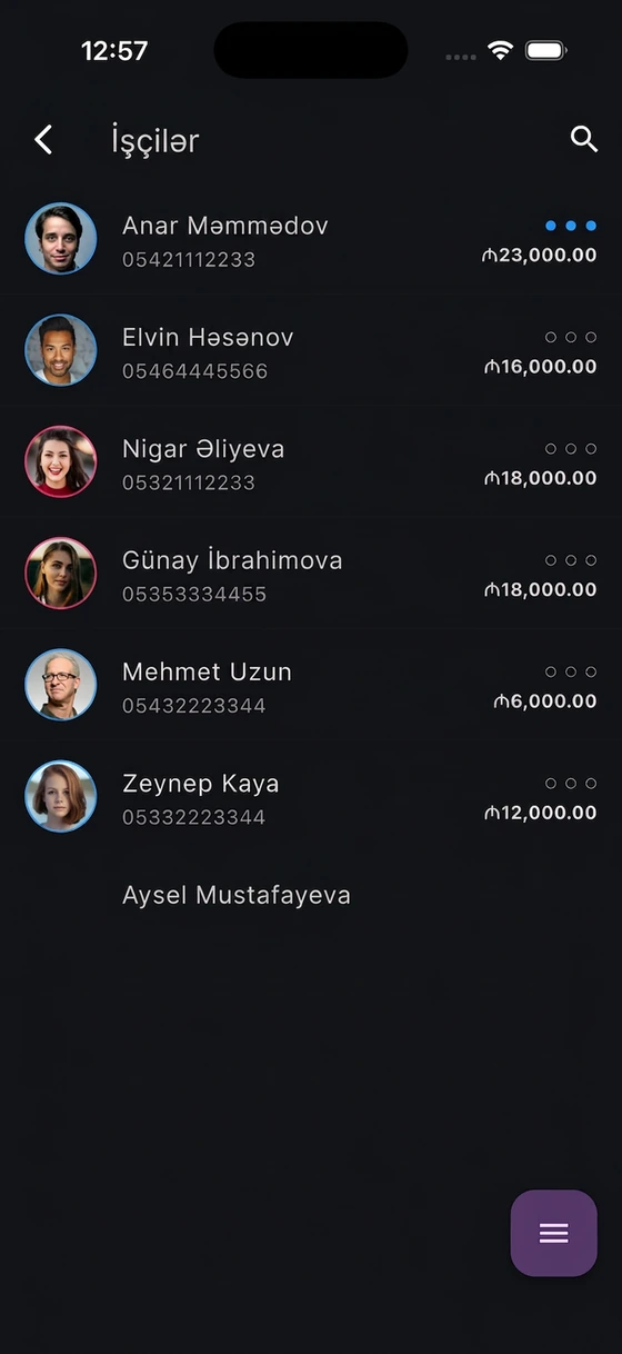 PuantajPlus mobil tətbiqi — İşçilər