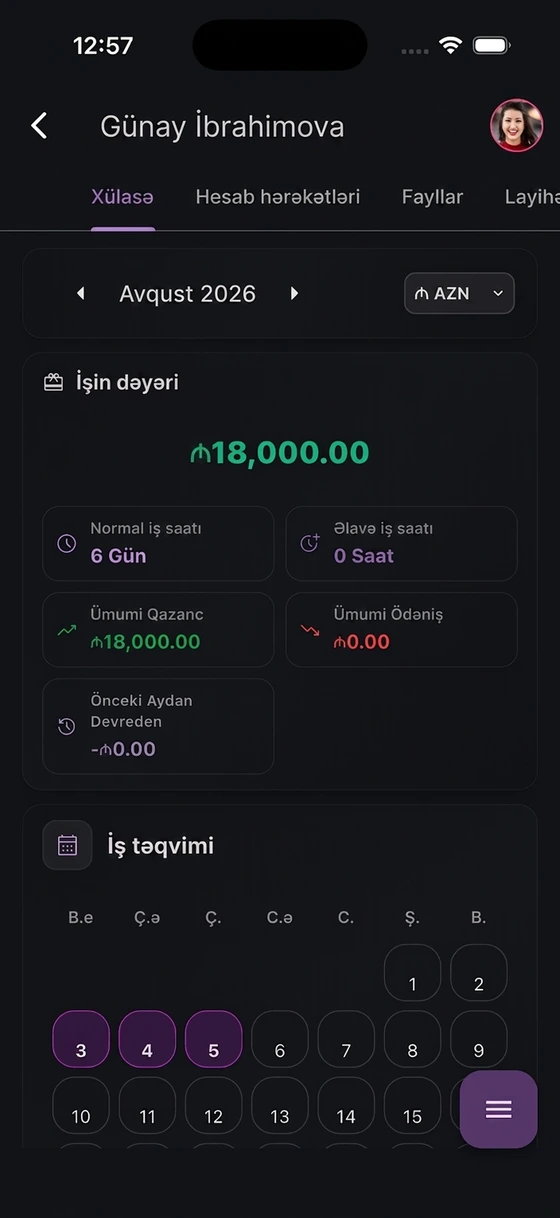 PuantajPlus mobil tətbiqi — İşçi hesabı