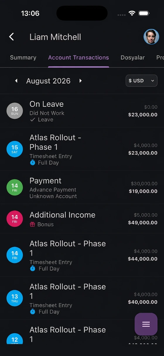 PuantajPlus mobile app — Accounting account