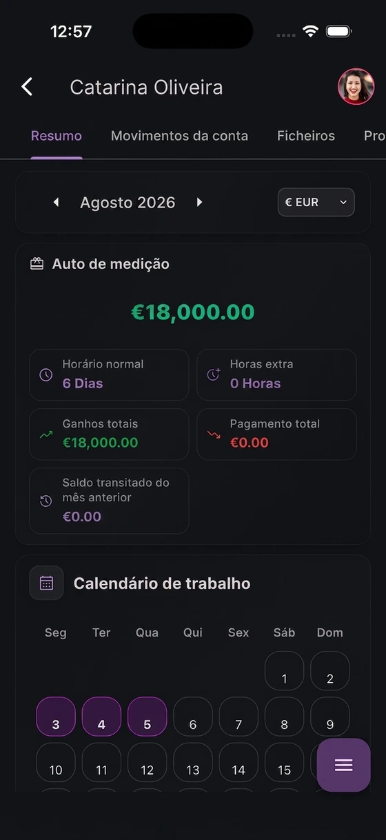 Aplicação móvel PuantajPlus —Conta da equipa